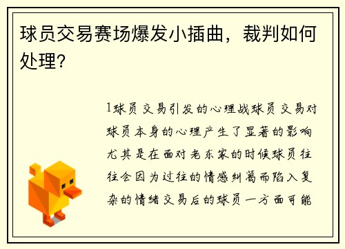 球员交易赛场爆发小插曲，裁判如何处理？