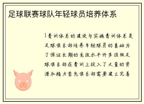 足球联赛球队年轻球员培养体系